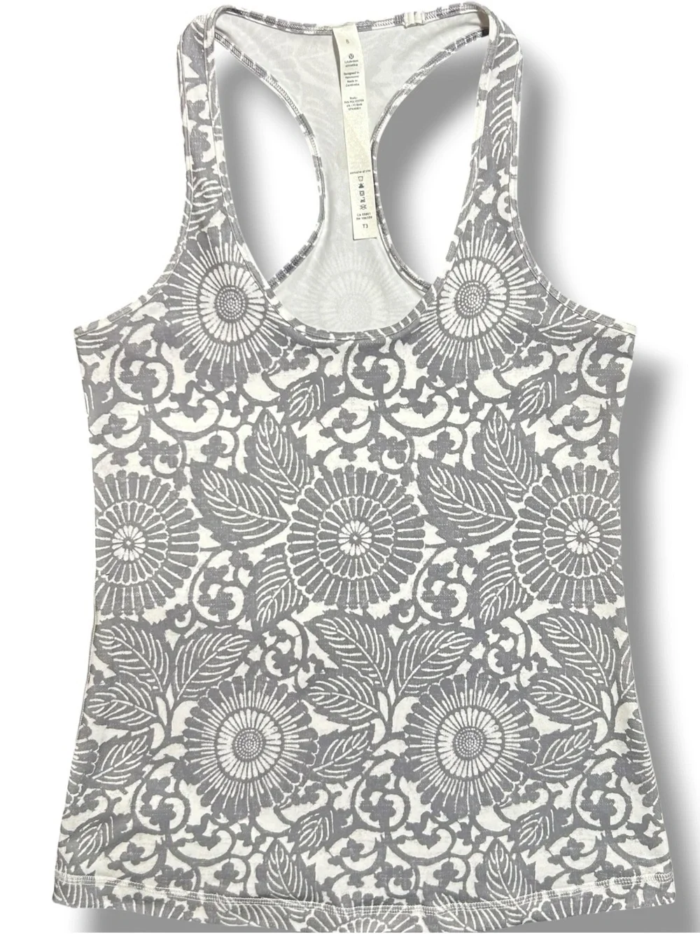 Lululemon Cool Racerback Beachy Floral White Fossil Size 8